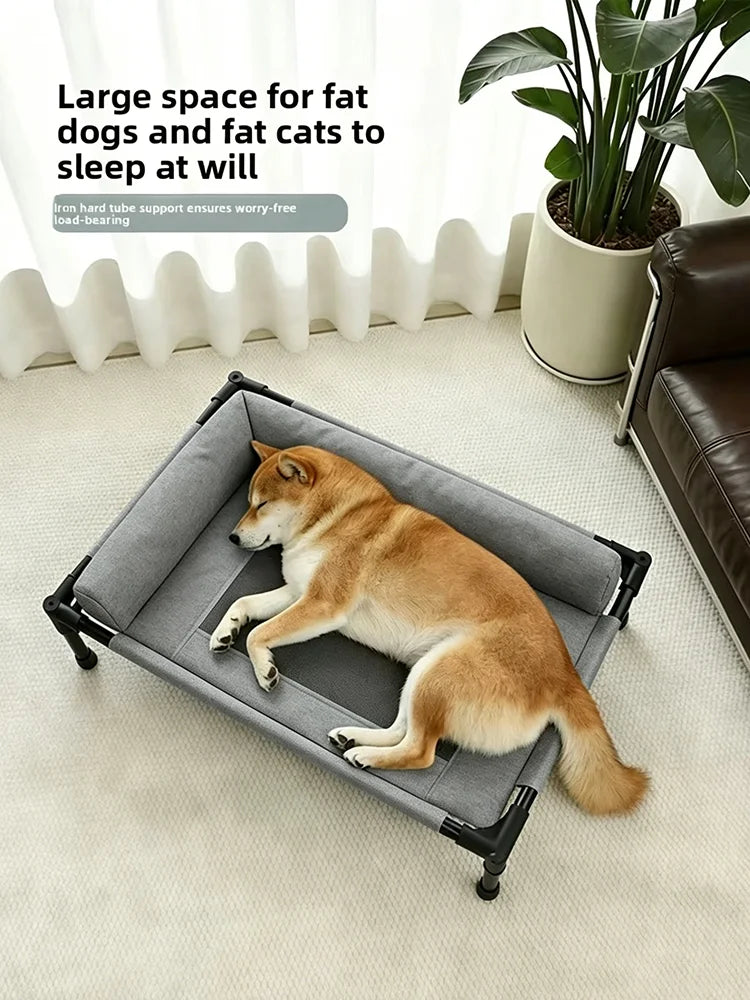 Elevated Cooling Mesh Pet Cot Bed with Neck Pillow — Breathable Four-Season Bed for Dogs & Cats | M & L | 3 Colors