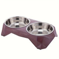 Stainless Steel Double Pet Bowl — Non-Slip Diamond Pattern Food & Water Feeder for Dogs & Cats