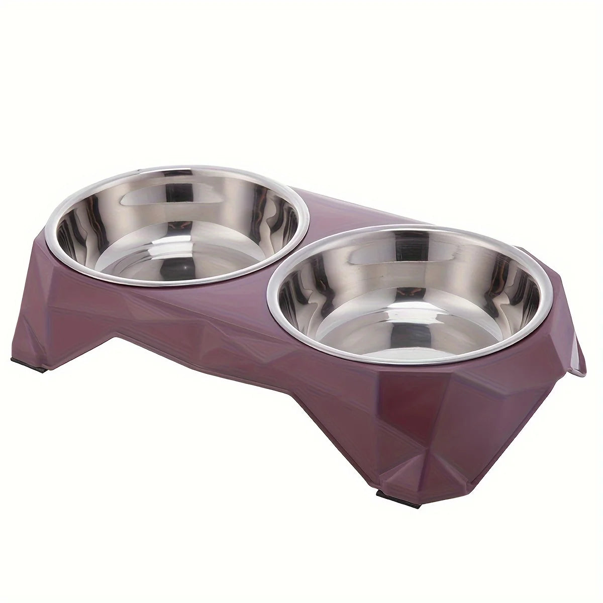 Stainless Steel Double Pet Bowl — Non-Slip Diamond Pattern Food & Water Feeder for Dogs & Cats