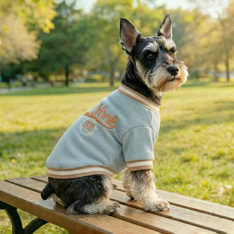New York Denim Baseball Dog Shirt — Sporty Jean Pullover for Small Dogs | XS–XL
