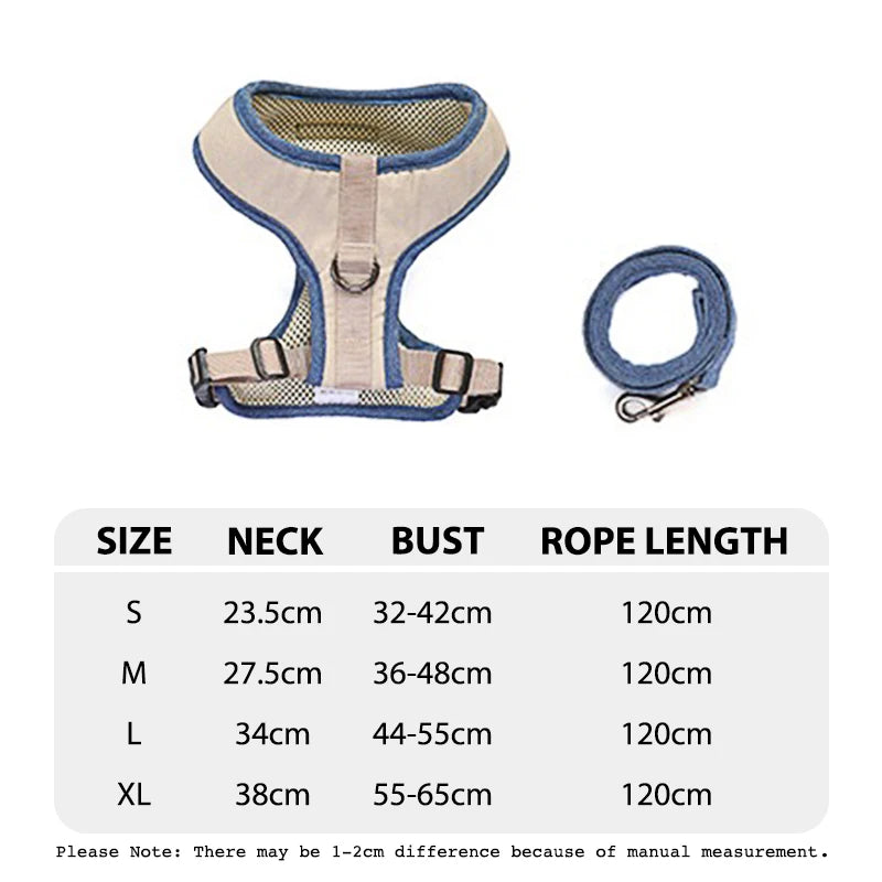 Dog Harness & Leash Set — Soft Vest with 47" Leash for Small & Medium Dogs | Lattice, Denim, Velvet & Print Styles