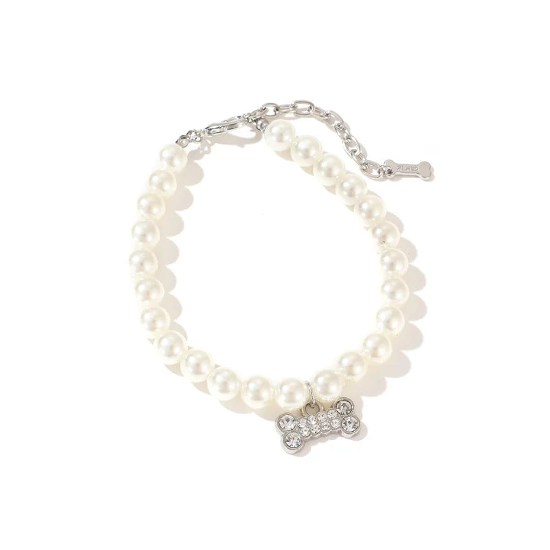 Luxury Pearl & Rhinestone Dog Necklace Collar | Bling Pet Collar | S–L