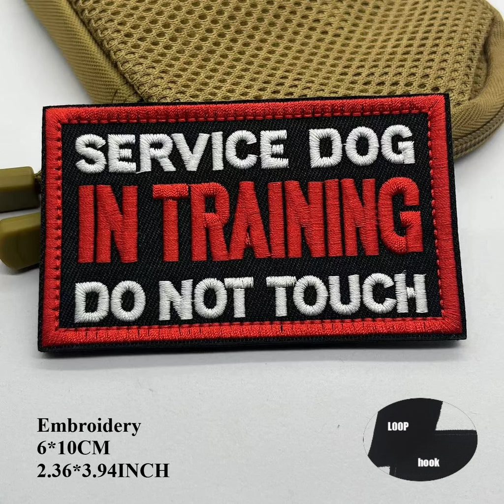 Service Dog & Therapy Dog Embroidered Velcro Patches — Do Not Pet, In Training, Rescue & Guide Dog Badge