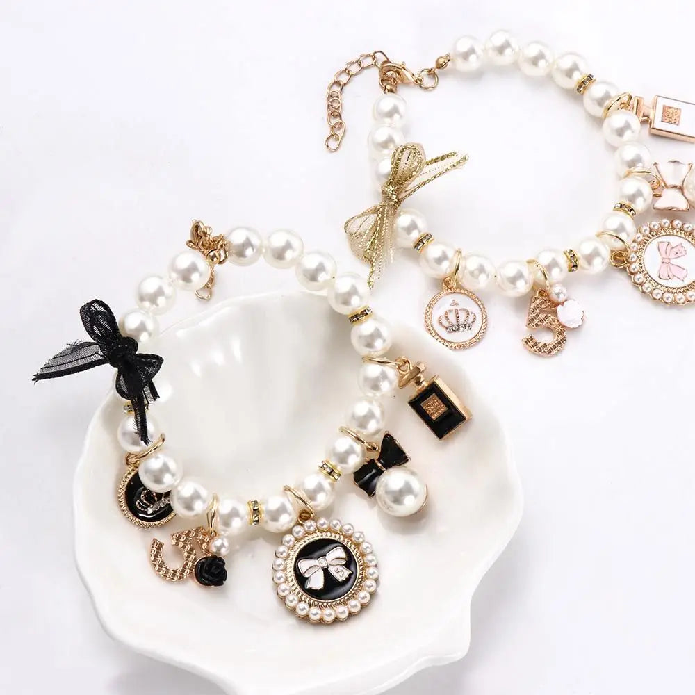Pearl Bow Princess Dog & Cat Collar | Jeweled Necklace | S–L
