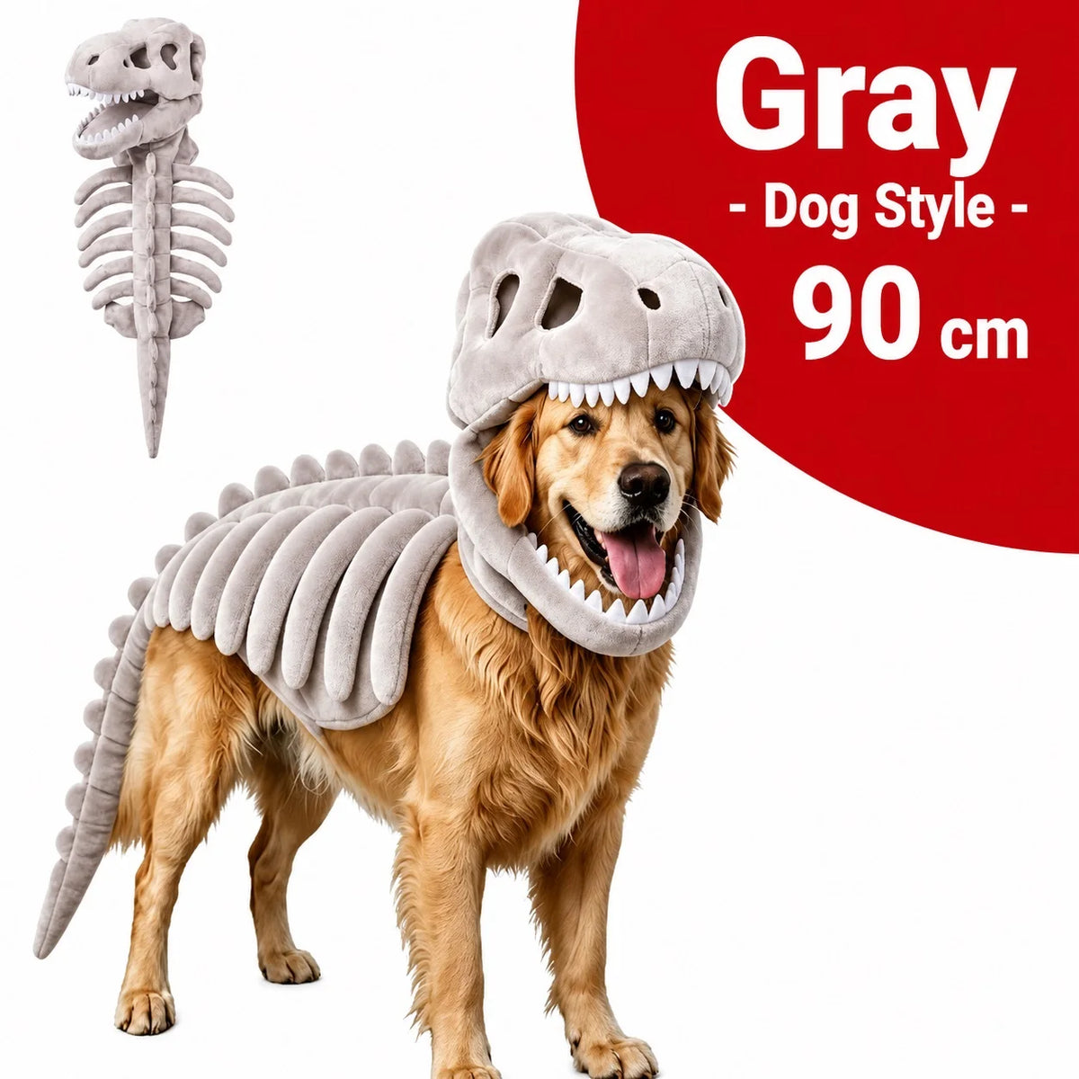 Halloween Dinosaur Skeleton Pet Costume | Plush Over-the-Head Cosplay for Dogs & Cats