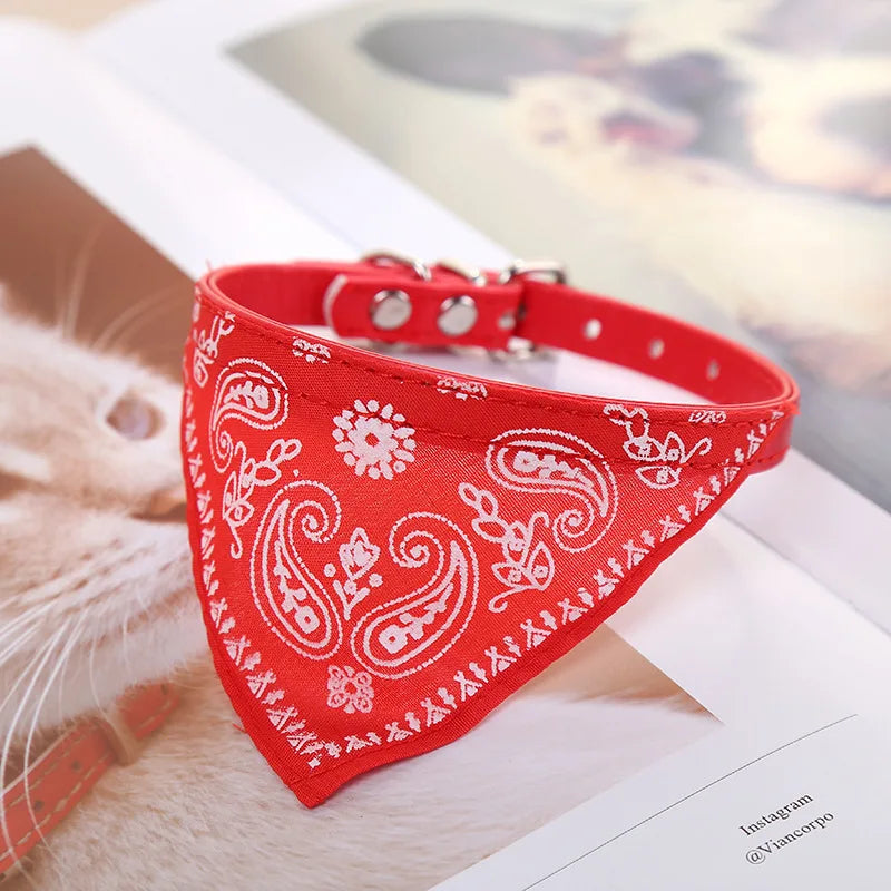 Dog & Cat Collar with Scarf | Adjustable PU Collar | XS–XL