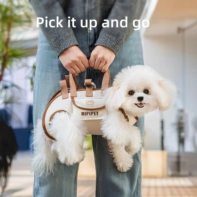 Convertible Breathable Hands-Free Pet Carrier Travel Bag with Harnesses Clip Adjustable Shoulder Handheld for Hiking Daily Use Fashioned Furbabies