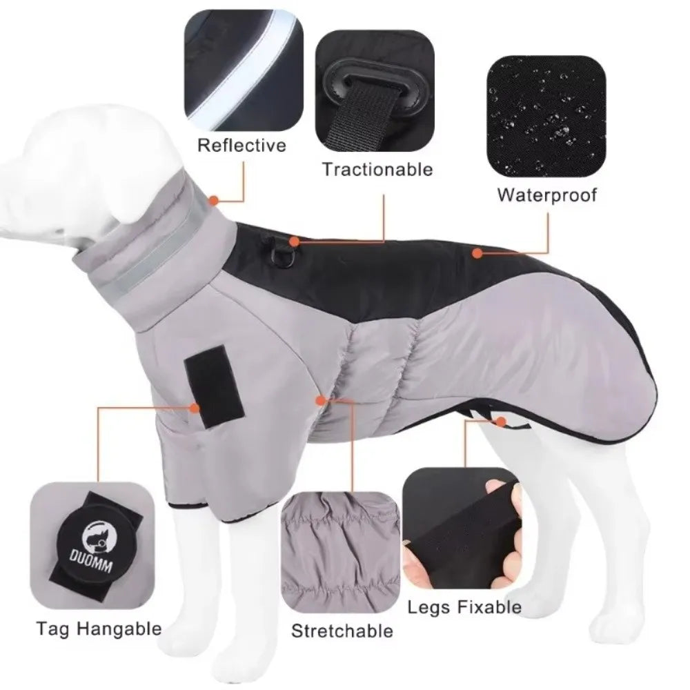 Winter Down Jacket for Large Dogs — Reflective Waterproof High-Collar Coat | XL–6XL