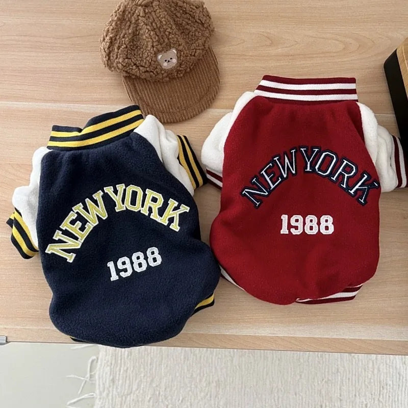 Colorblock Baseball Jacket for Small Dogs — Fleece Letter Print Coat | XS–XL