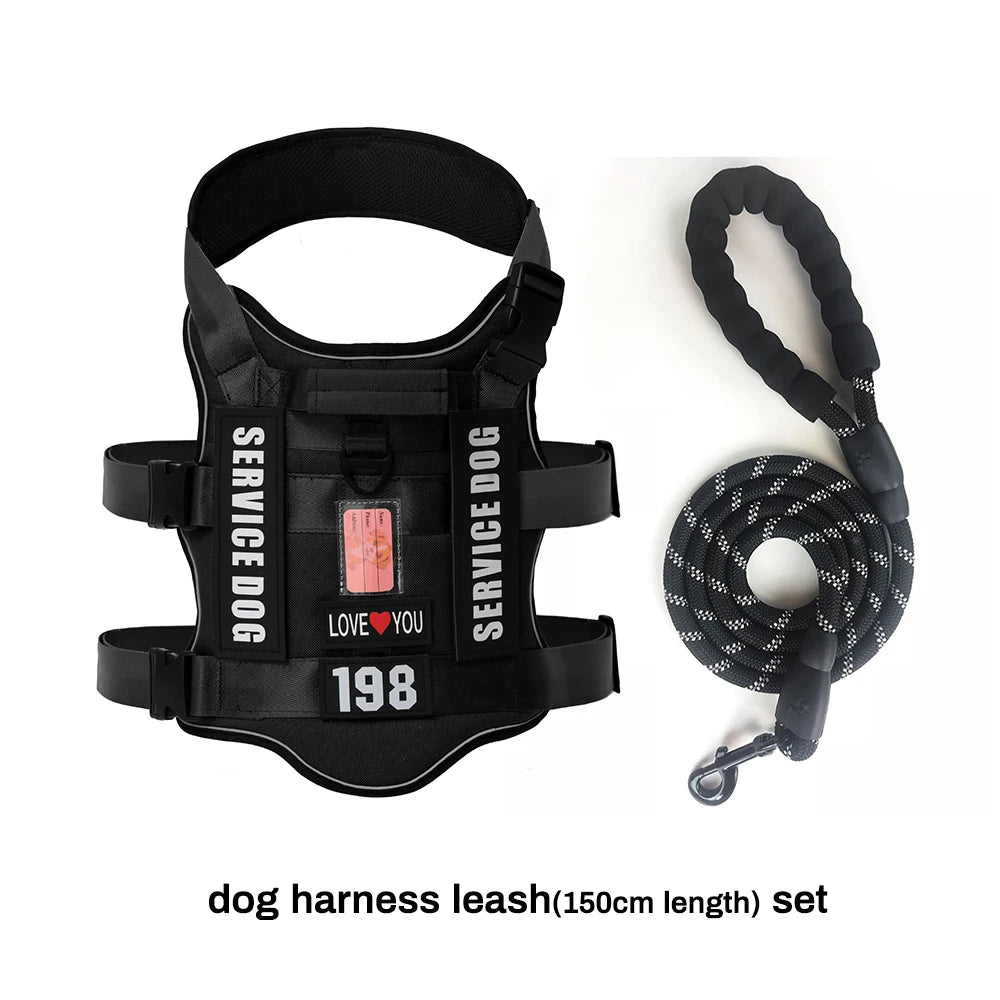 Service Dog Vest & No-Pull Harness with 4 Patches — Reflective, Padded Handle | S, M, L