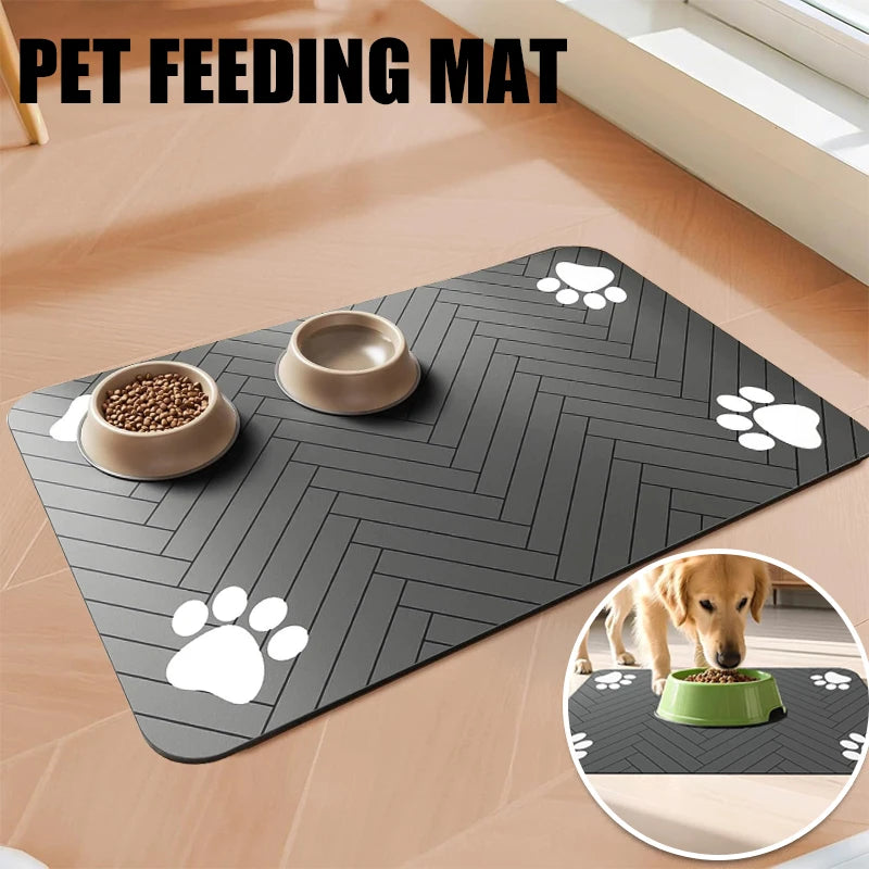Absorbent Pet Feeding Mat — Non-Slip Waterproof Placemat for Dog & Cat Food and Water Bowls | 3 Sizes | 3 Styles