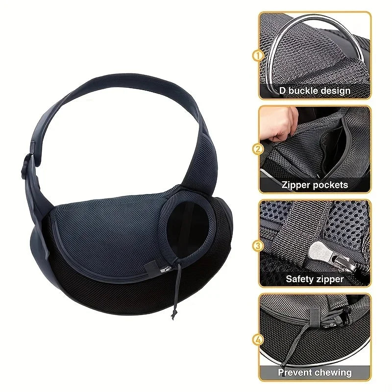 Dog Sling Carrier & Crossbody Bag — Breathable Mesh Pet Backpack for Small Dogs & Cats | Hiking & Travel