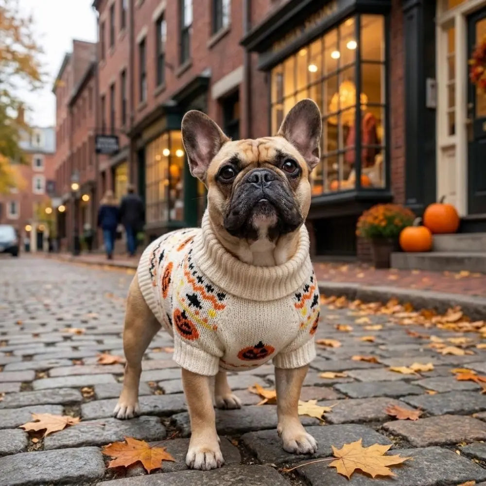 Halloween Pumpkin Dog Sweater | Cozy Knit Turtleneck for Cats & Dogs XS–XL