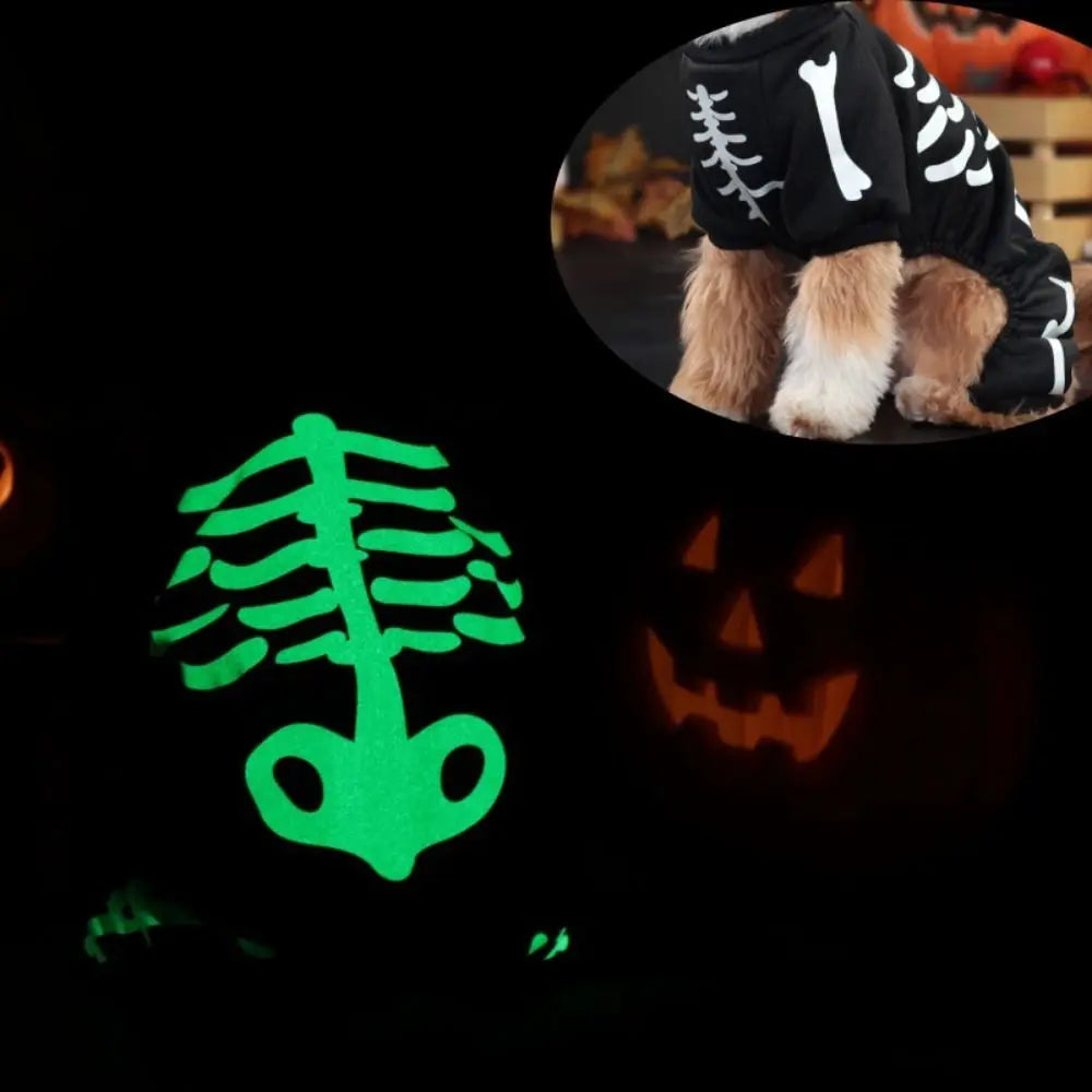Halloween Glow Skeleton Pet Costume | Luminous Hoodie Jumpsuit for Dogs & Cats S–XL