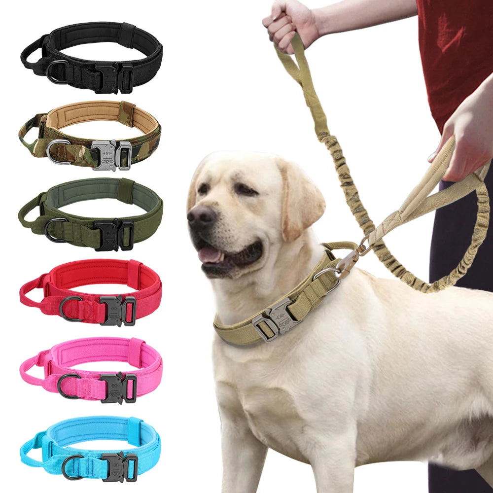 Durable Military Tactical Dog Collar Bungee Leash Set Pet Nylon Walking Training Collar For Medium Large Dogs German Shepard Fashioned Furbabies