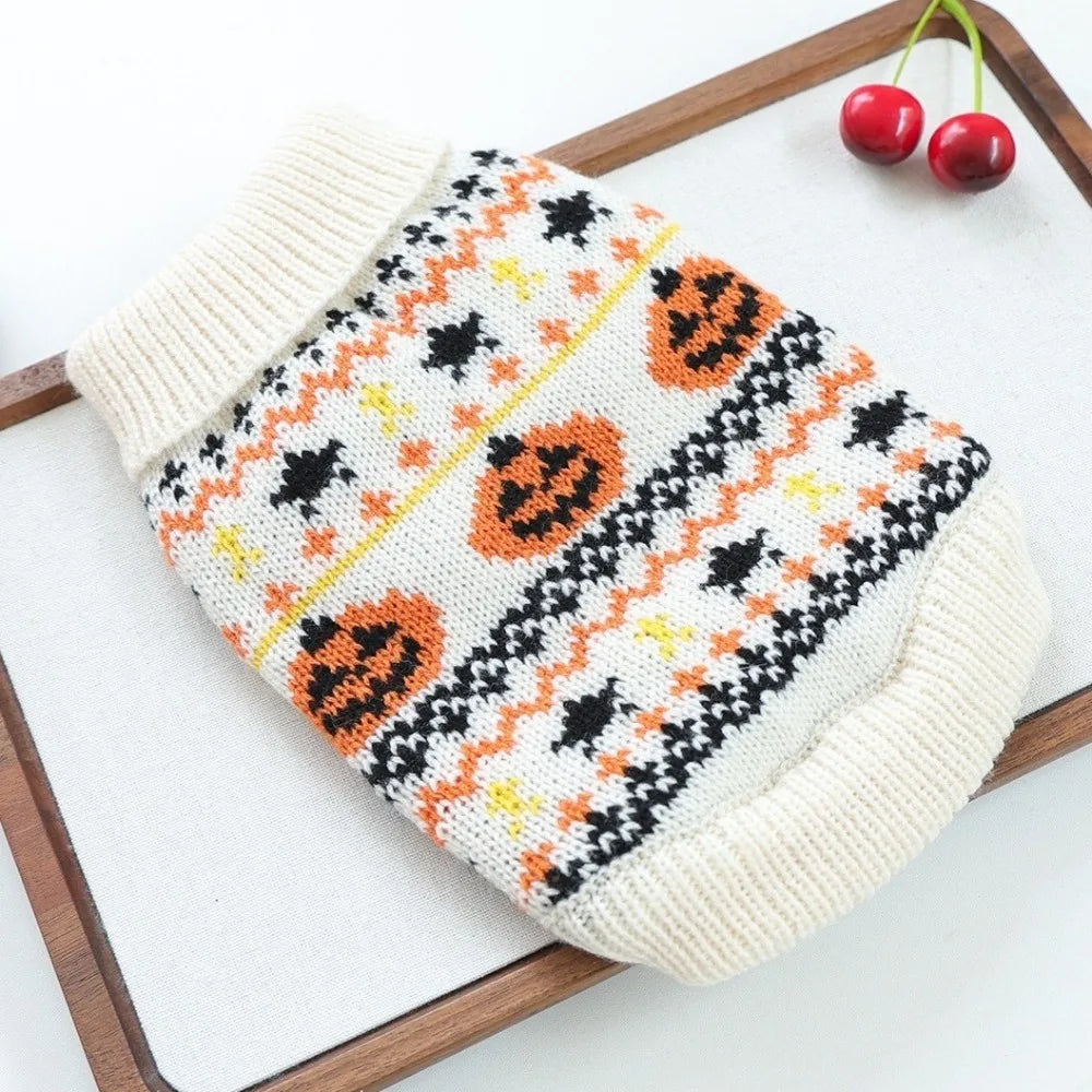Halloween Pumpkin Dog Sweater | Cozy Knit Turtleneck for Cats & Dogs XS–XL