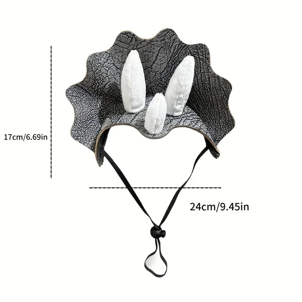 Halloween Dinosaur Dog Hat | Triceratops Headwear Costume for French Bulldogs & Small Dogs