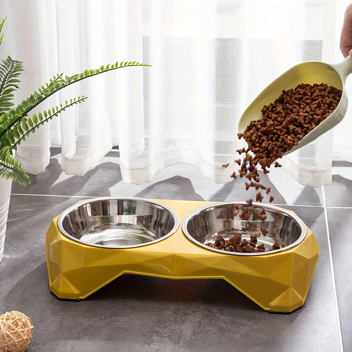 Stainless Steel Double Pet Bowl — Non-Slip Diamond Pattern Food & Water Feeder for Dogs & Cats