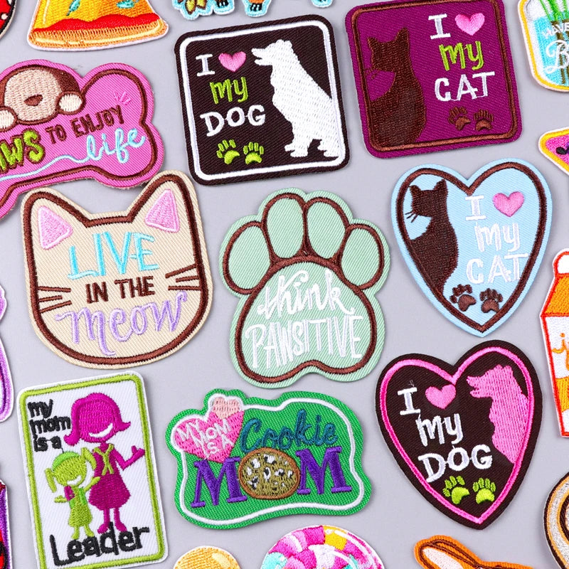 Cat Paw & Dog Cartoon Embroidery Iron-On Patch — DIY Sew or Iron On Animal Sticker for Clothing