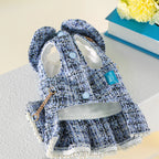 1-Piece Dog Clothes Cat Dog Pet Dress Autumn and Winter Thickened Warm Blue Skirt with Small Backpack