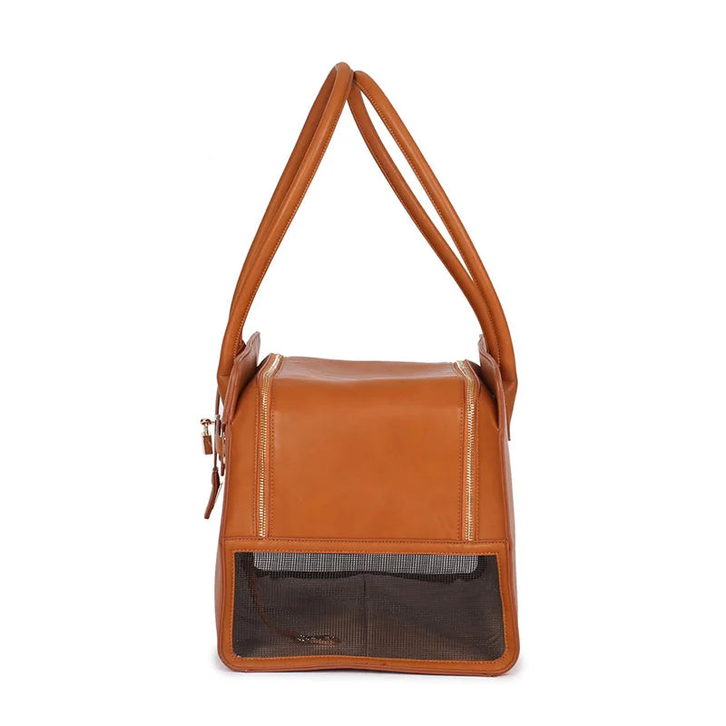 New Luxury PU Leather Pet Carrier Bag Breathable Handbag For Puppy Cat Fashion Dog One-shoulder Bag Portable Pet Travel Handbag Fashioned Furbabies