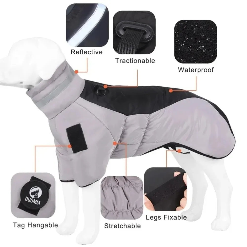 Winter Down Jacket for Large Dogs — Reflective Waterproof High-Collar Coat | XL–6XL