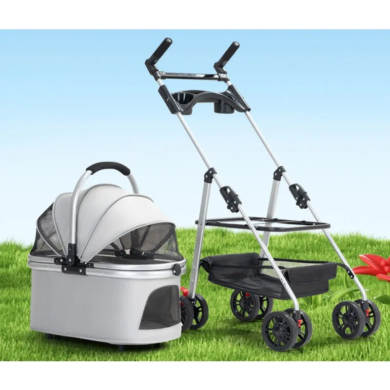 3-in-1 Pet Stroller for Medium Dogs Puppy Cat Stroller  with Detachable Carrier Pad Lightweight Foldable Aluminum Alloy Frame Fashioned Furbabies