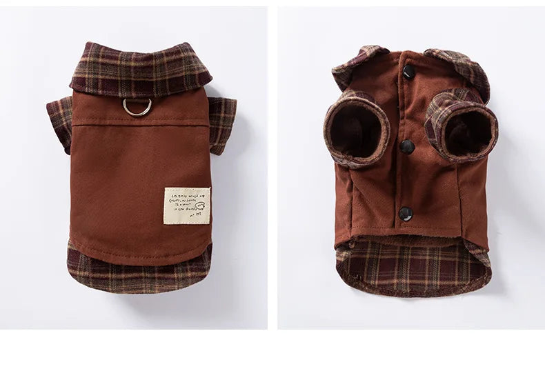 Autumn and Winter Pet Plaid Couple Outfit Thin Dress Hoodie Cat Teddy Jacket Dog Dresses for Small Dogs Puppy Clothes