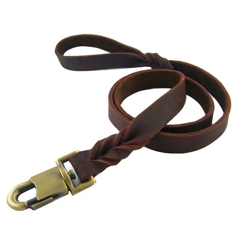 Genuine Leather Dog Leash — Heavy Duty 1" Braided Leash for Large Dogs | 3 Lengths | Brown