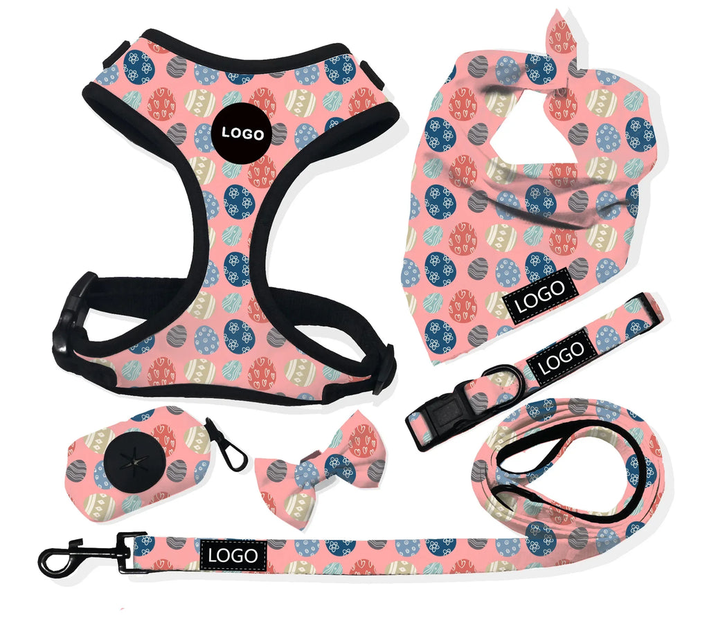Custom Neoprene Waterproof Padded Mesh Designer Pet Bandana Neck Collar Lead Set Dog Harness Leash