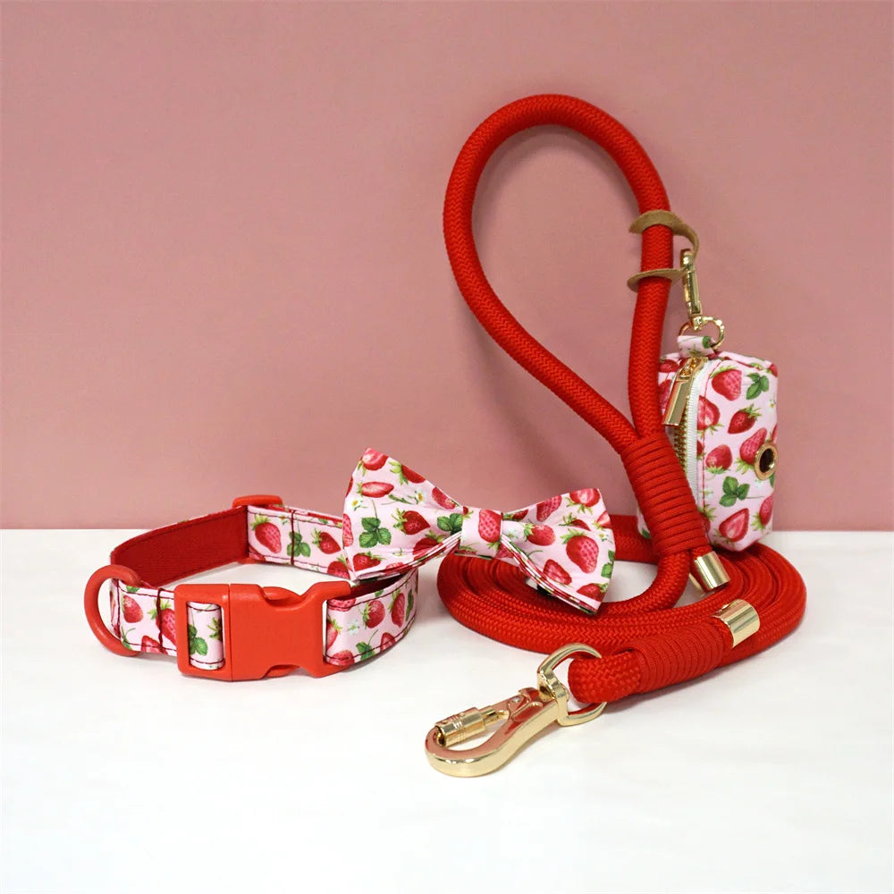 Luxury Bow Dog Collar Set | Cotton & Polyester | XS–XL | With Leash & Poop Bag