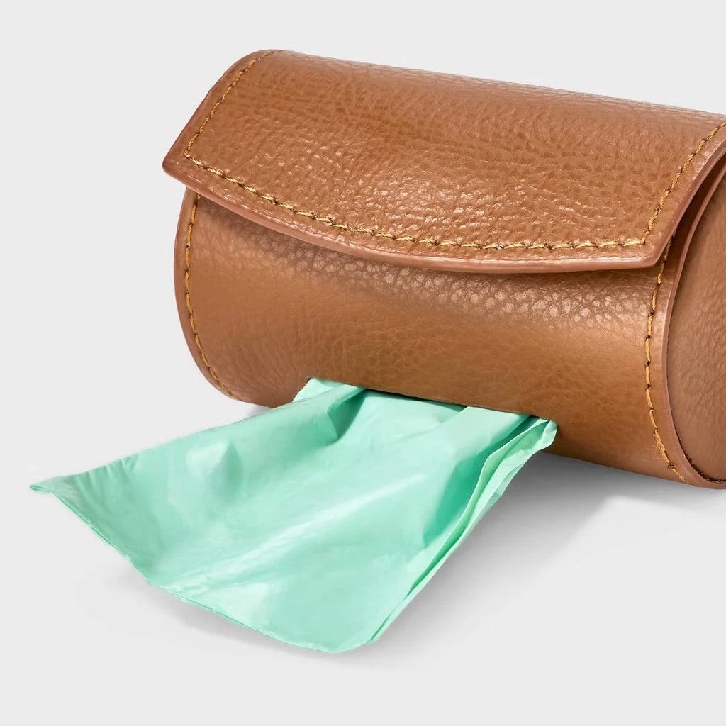 Faux Leather Dog Poop Bag Holder — Premium Pet Waste Bag Dispenser for Collars & Harnesses