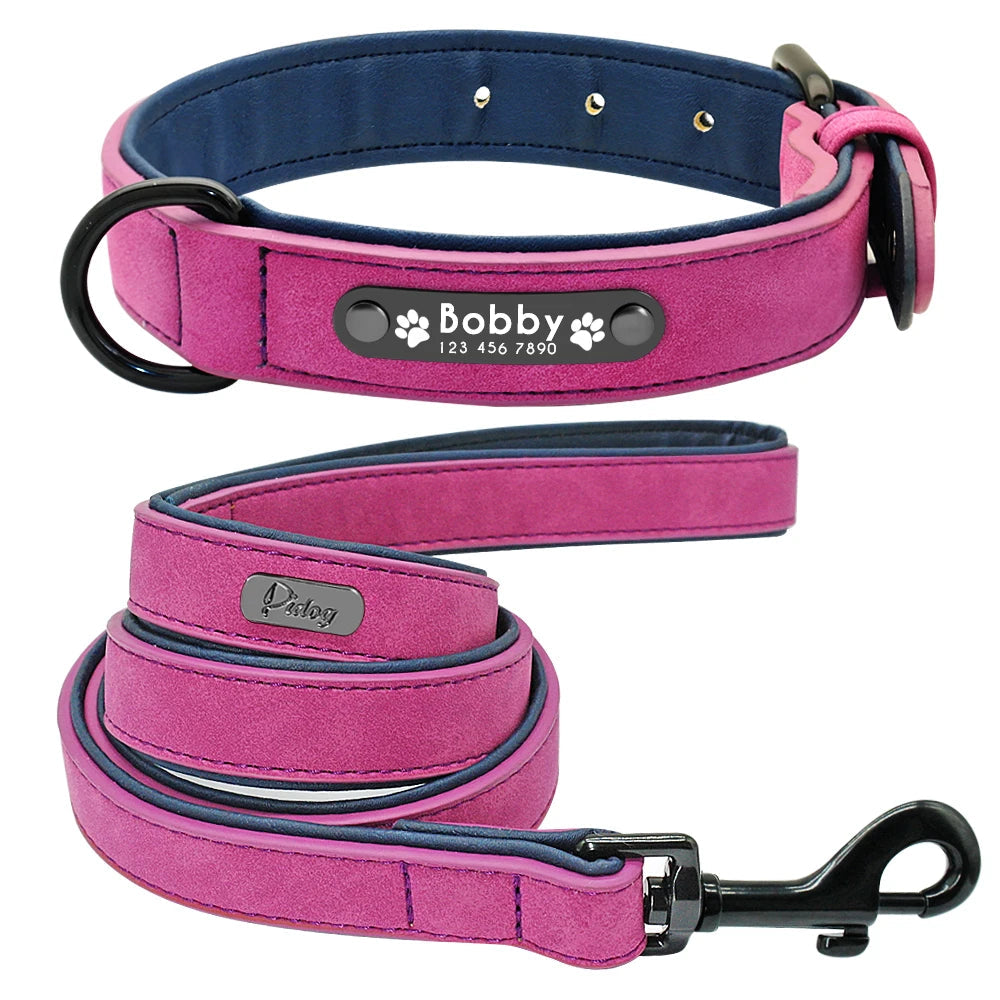 Leather Dog Collar Leash Custom Durable Leather Pet Collars and Leashes Walking Leads Strap Cusomized for Small Medium Large Dog Fashioned Furbabies