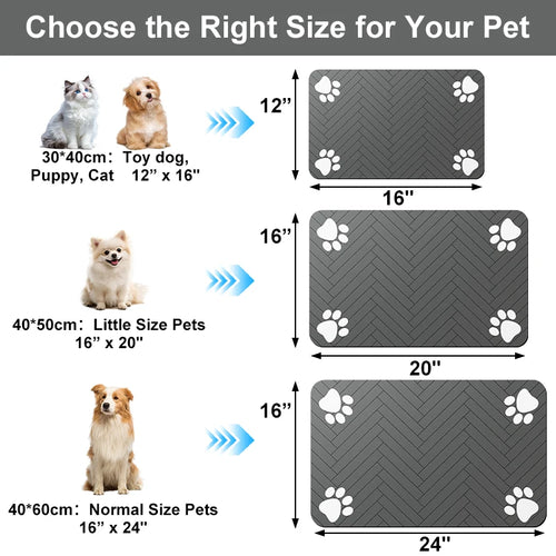 Absorbent Pet Feeding Mat — Non-Slip Waterproof Placemat for Dog & Cat Food and Water Bowls | 3 Sizes | 3 Styles