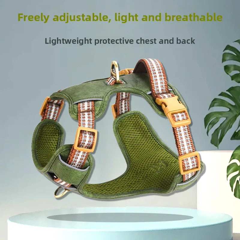 Retro leather pet chest strap, explosion-proof, reflective dog chest and back, breathable and adjustable Fashioned Furbabies