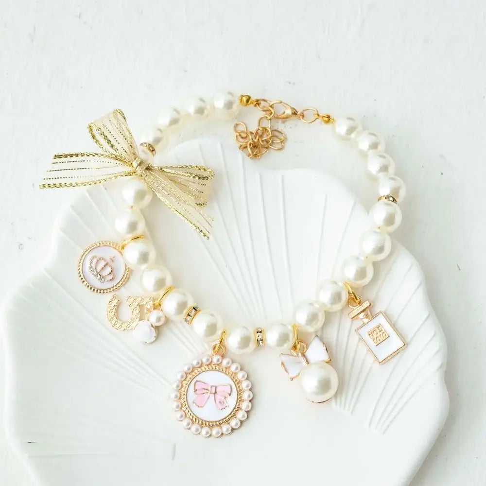 Pearl Bow Princess Dog & Cat Collar | Jeweled Necklace | S–L