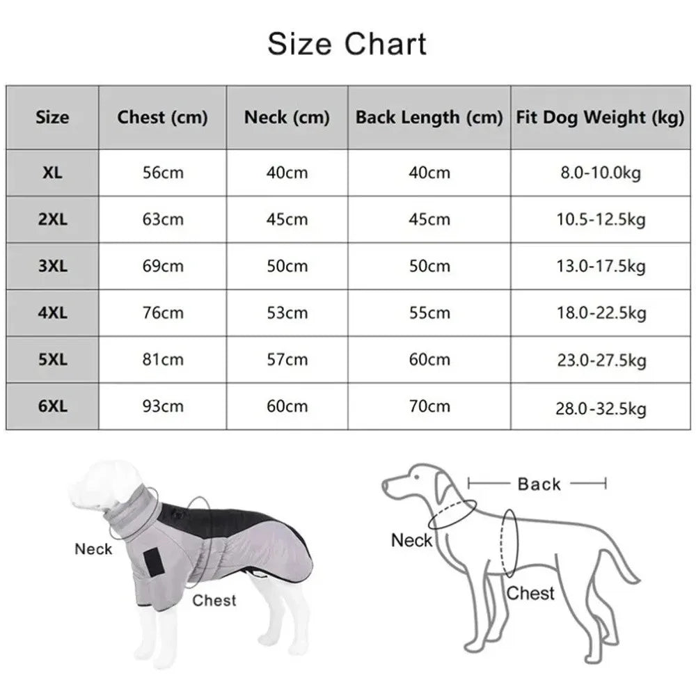 Winter Down Jacket for Large Dogs — Reflective Waterproof High-Collar Coat | XL–6XL