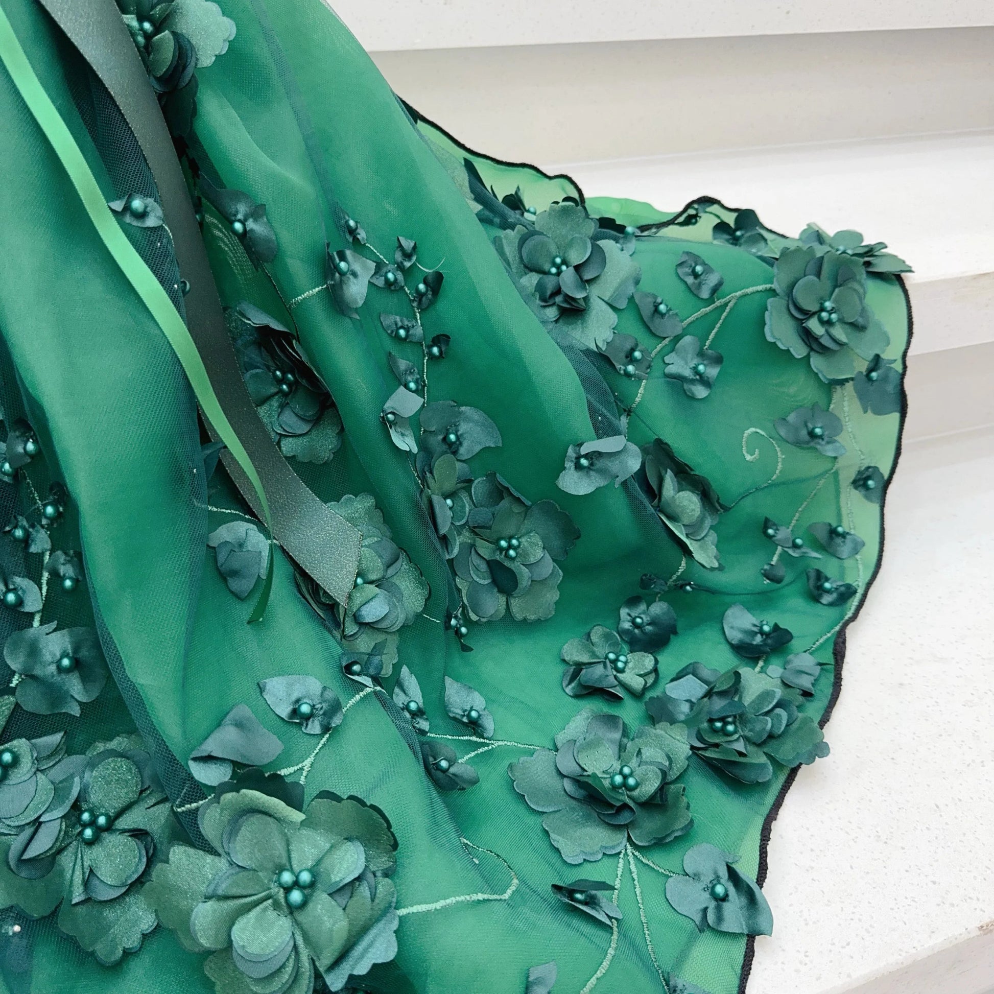Luxury Blackish Green Pet Dog Clothes Fine Handmade Sequin Beads Flower Decor Long Tail Princess Dresses For Small Medium Dog Fashioned Furbabies