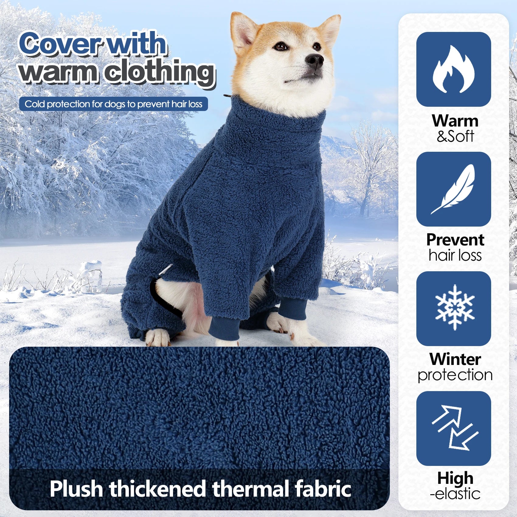 Dog Winter Coat Soft Pullover Pajamas, Warm Dog Cold Weather Coats Fleece Coat, Cozy Winter Jacket Windproof Fullbody Jumpsuit