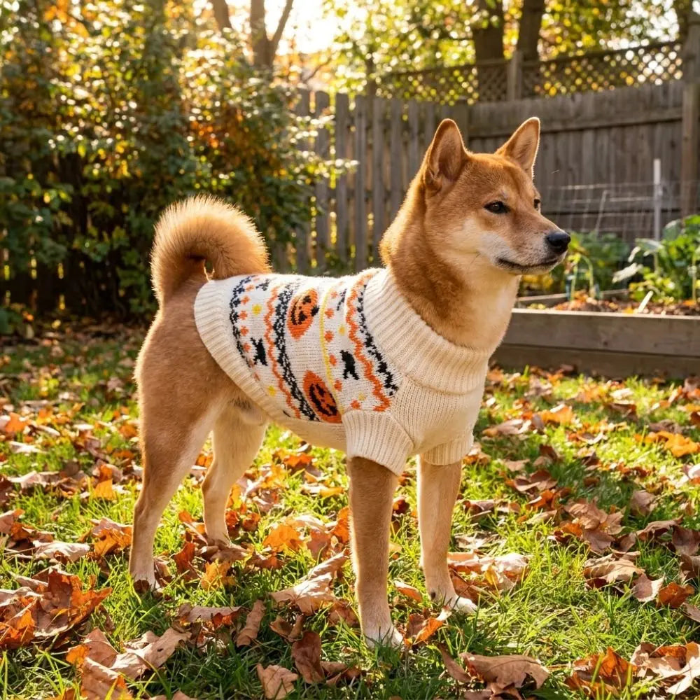 Halloween Pumpkin Dog Sweater | Cozy Knit Turtleneck for Cats & Dogs XS–XL