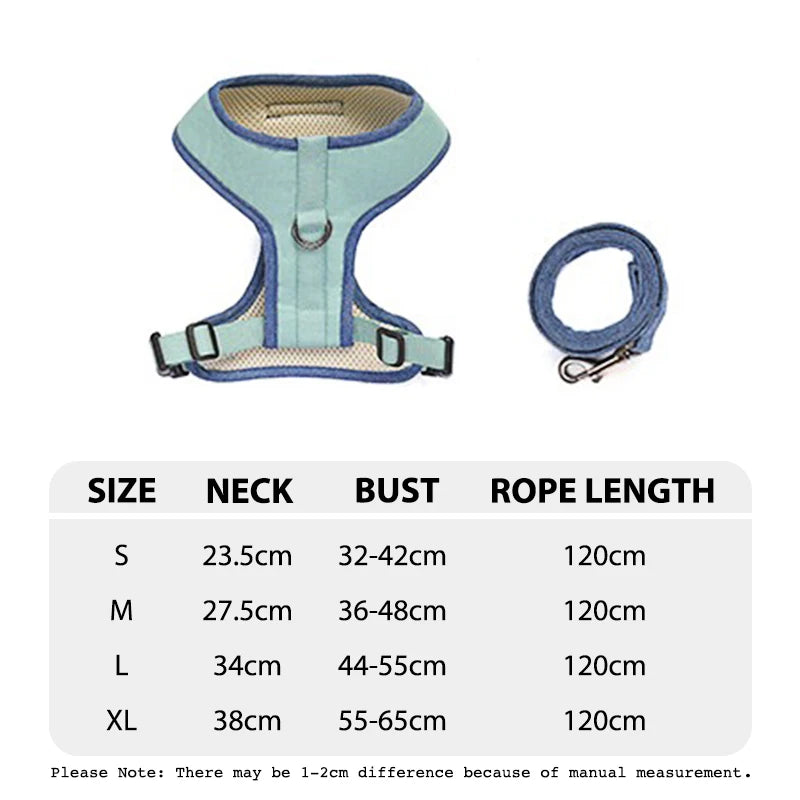 Dog Harness & Leash Set — Soft Vest with 47" Leash for Small & Medium Dogs | Lattice, Denim, Velvet & Print Styles