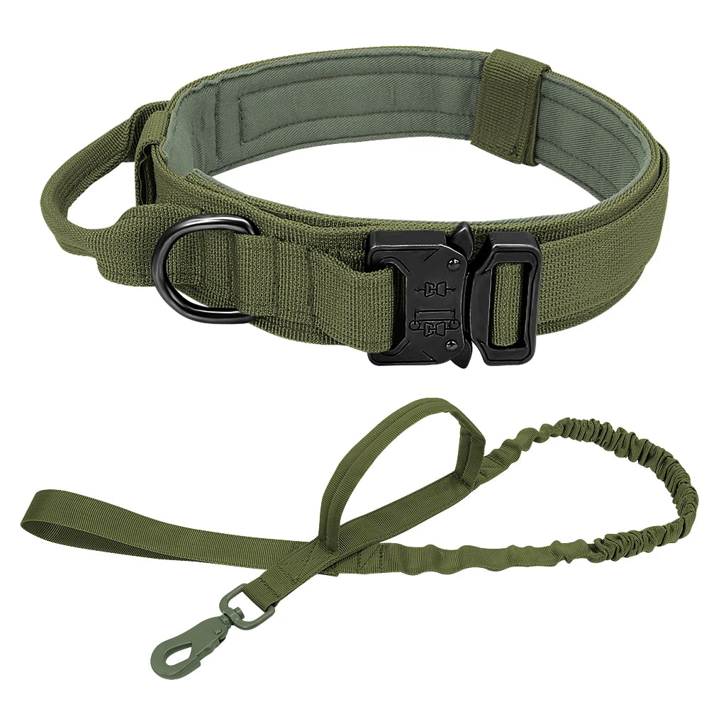 Durable Military Tactical Dog Collar Bungee Leash Set Pet Nylon Walking Training Collar For Medium Large Dogs German Shepard Fashioned Furbabies