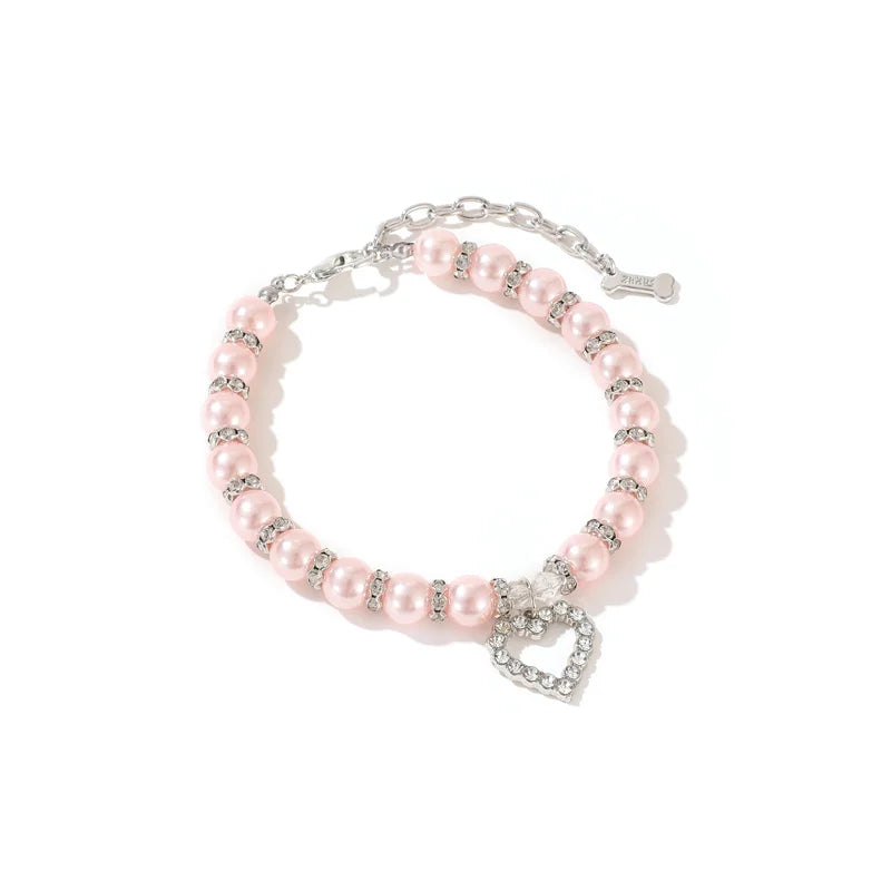Luxury Pearl & Rhinestone Dog Necklace Collar | Bling Pet Collar | S–L