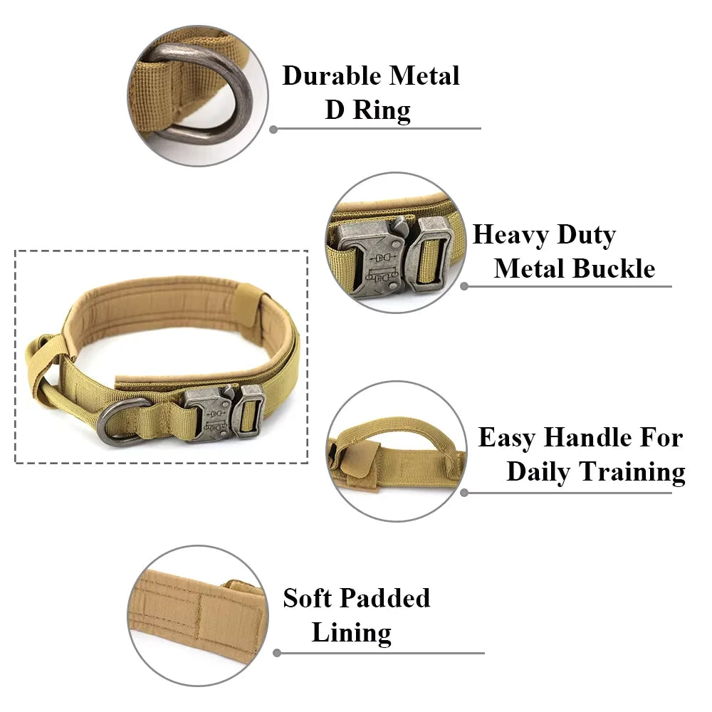 Tactical Dog Collar with Control Handle — 1000D Nylon, Double Closure & D-Ring | Collar Only or Collar & Leash Set | M–XL