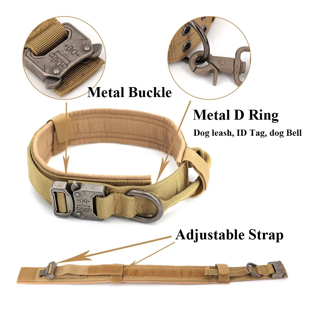 Tactical Dog Collar with Control Handle — 1000D Nylon, Double Closure & D-Ring | Collar Only or Collar & Leash Set | M–XL