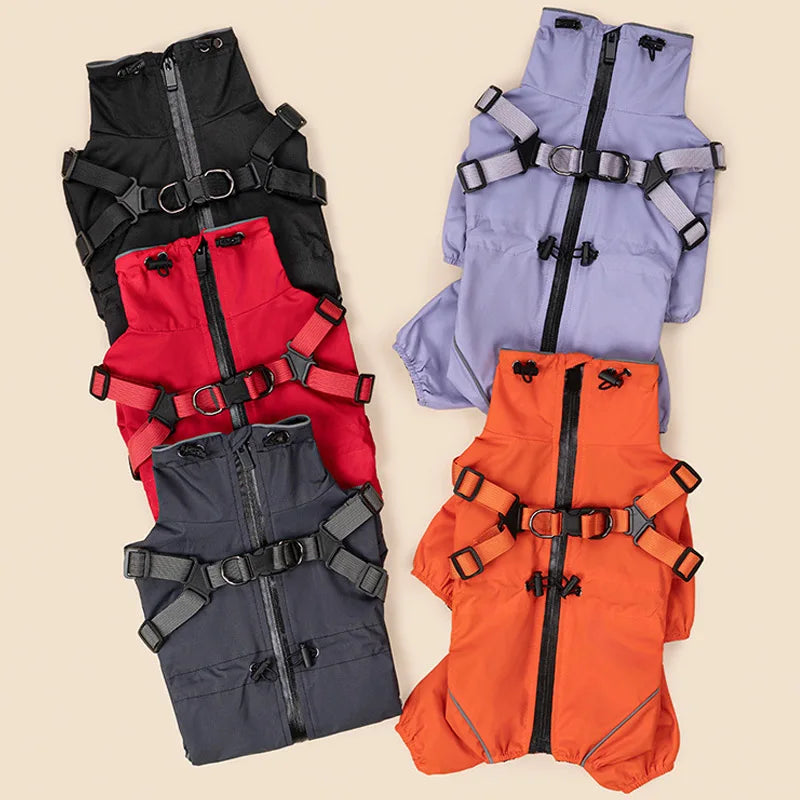 Waterproof Dog Rain Jacket with Built-In Harness — Windproof Jumpsuit for Small to Large Dogs | S–5XL