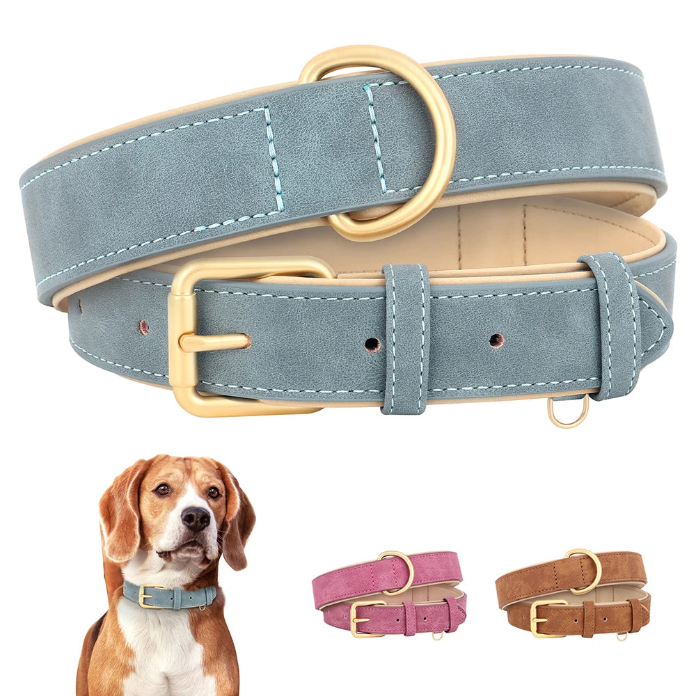 Soft Padded Leather Dog Collar | Adjustable PU Leather | S–XL