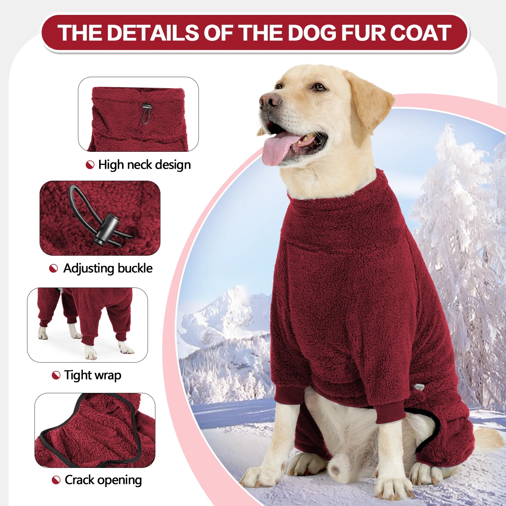 Dog Winter Coat Soft Pullover Pajamas, Warm Dog Cold Weather Coats Fleece Coat, Cozy Winter Jacket Windproof Fullbody Jumpsuit