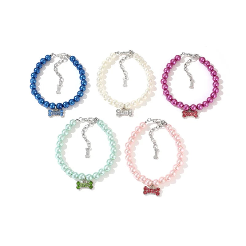 Luxury Pearl & Rhinestone Dog Necklace Collar | Bling Pet Collar | S–L
