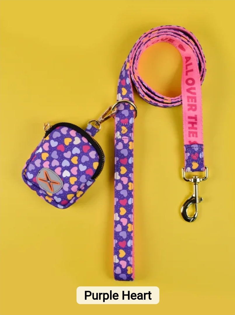 Fun Durable Dog Leash and Poop Bag! (SMALL COLLARS ON Electric AND WHITE LEASHES SET)